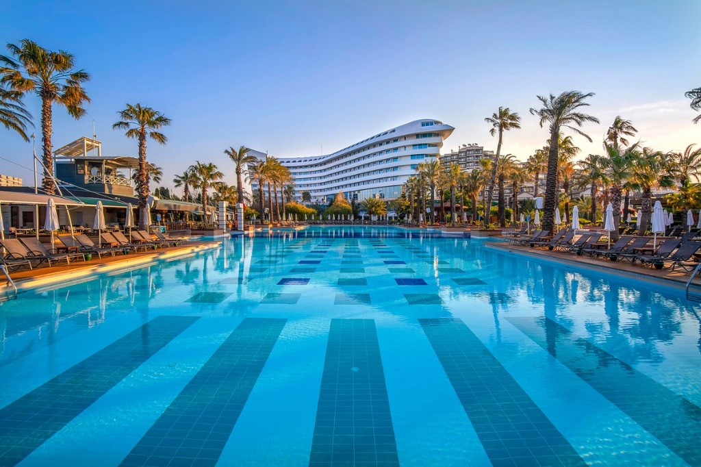 Luxury resort hotel pool view in Antalya