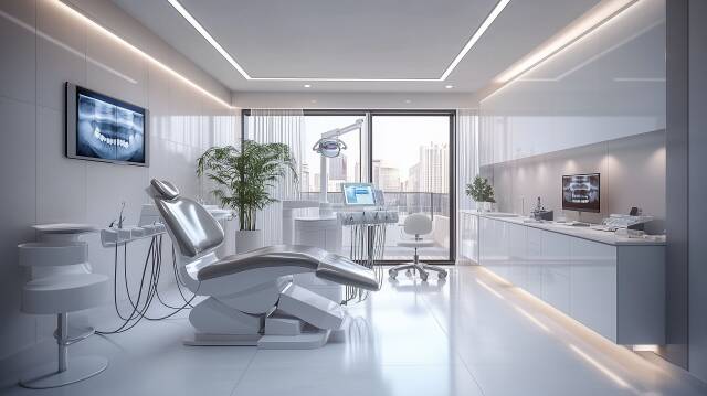 Modern dental clinic treatment room with chair